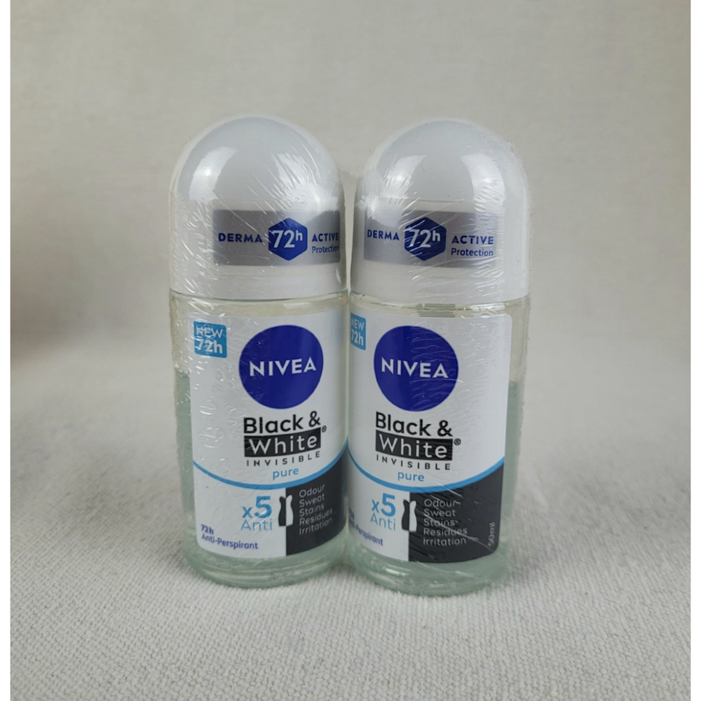 Nivea Black & White Invisible Roll-on Radiant & Smooth 72 H Lot Of 2